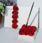 Red Rosettes Wedding Guest Register Book + Pen & Holder